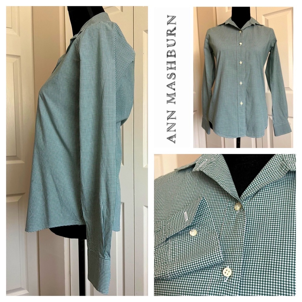 Plaid Green White Fitted Cotton Shirt by Ann Mashburn S